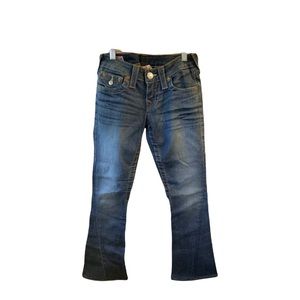 WOMENS TRUE RELIGION JOEY JEANS SZ 24 TWISTED STRETCH DENIM FLARE